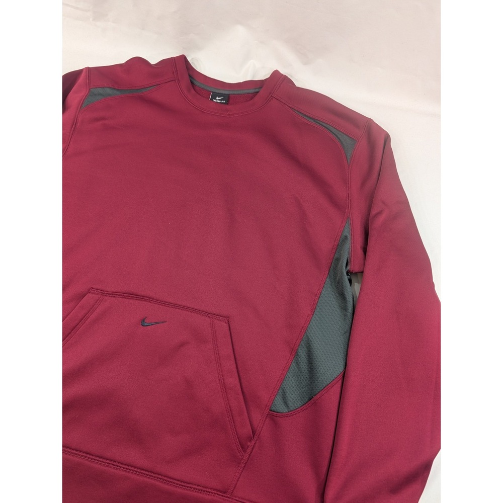 Nike Sweatshirt Mens Large Red Gray Therma-Fit Crewneck Fleece Pullover Training